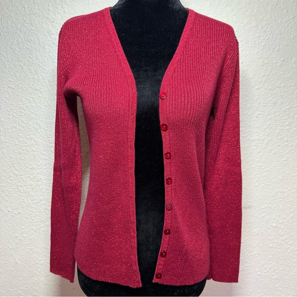 Style&co Vintage Y2K Red Glitter Petite Classic Long Sleeve Sweater in Size Sm